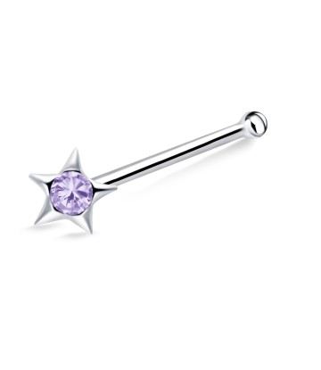 Purple Stone Star Silver Bone Nose Stud NSKD-603 